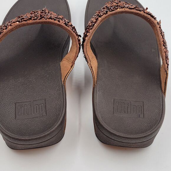 FITFLOP LULU SHIMMERFOIL SHIMMERY BRONZE TOE-THONG SANDLES TRAVEL SIZE US 10 - Picture 6 of 9